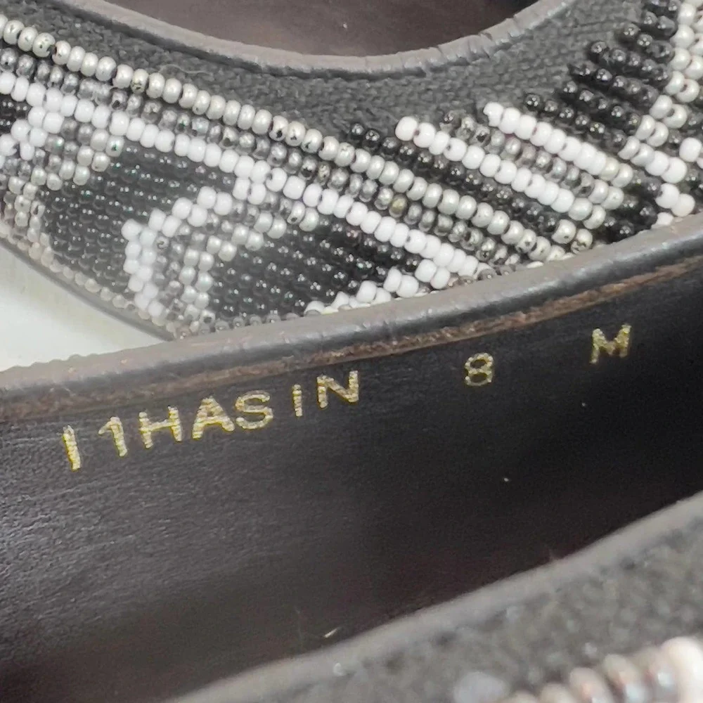 Donald J Pliner Hasin Glass Beaded Ballet Flats Shoe - Black/White/Gray -Women 8 - Picture 11 of 11